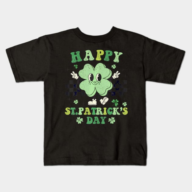 Groovy  St Patricks Day Shamrock Clover For Women Kids Kids T-Shirt by BeliefPrint Studio